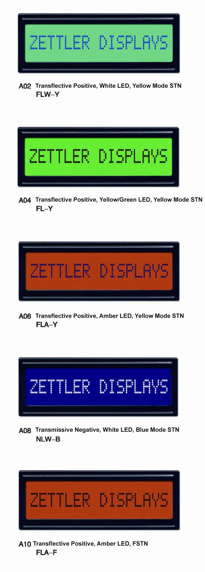 AZ DISPLAYS COLOR COMBINATIONS